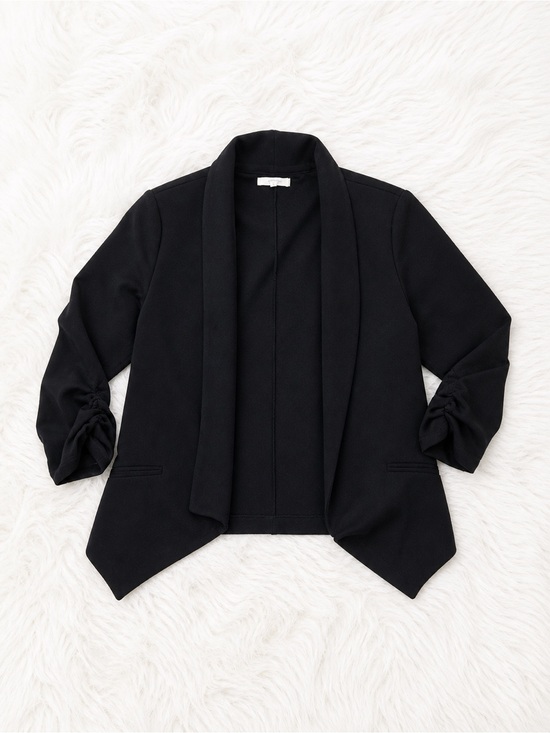 Maurices Jackets & Blazers - Maurices Black Ruched Sleeve Blazer Size Small Open Front Career Chic Office